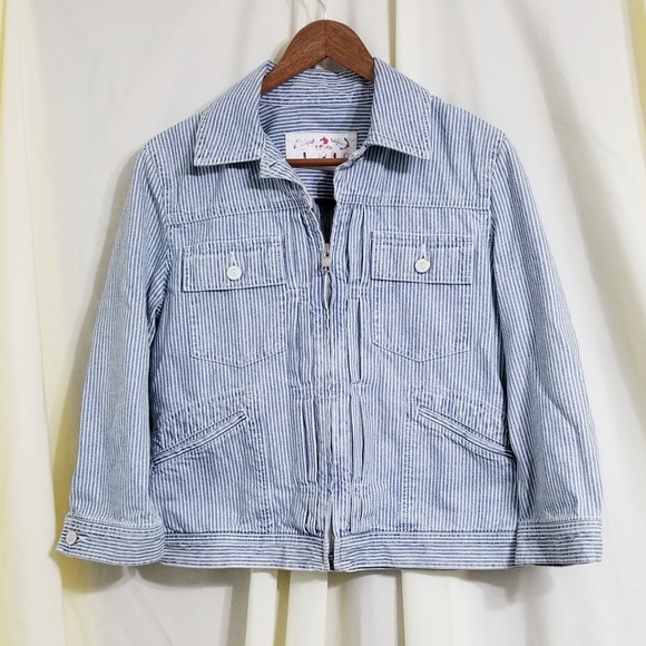 blue and white striped denim jacket